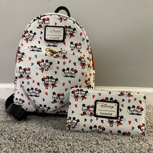 Like new, Valentines Loungefly, Minnie and Mickey Mouse, with wallet!